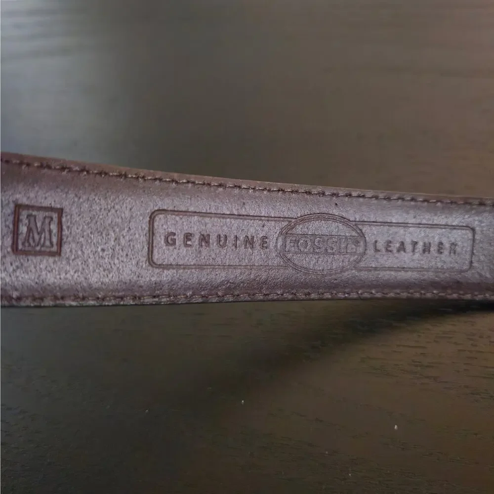 Western Brown Leather Belt Silver Tone Inset Concho Medallion Hardware M Fossil